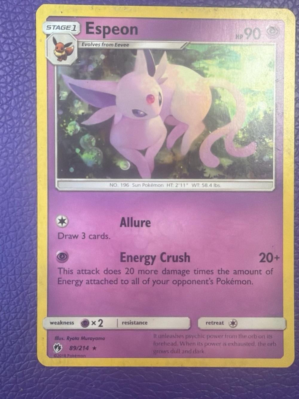 Pokemon Espeon Pink Purple Holo Trading Card